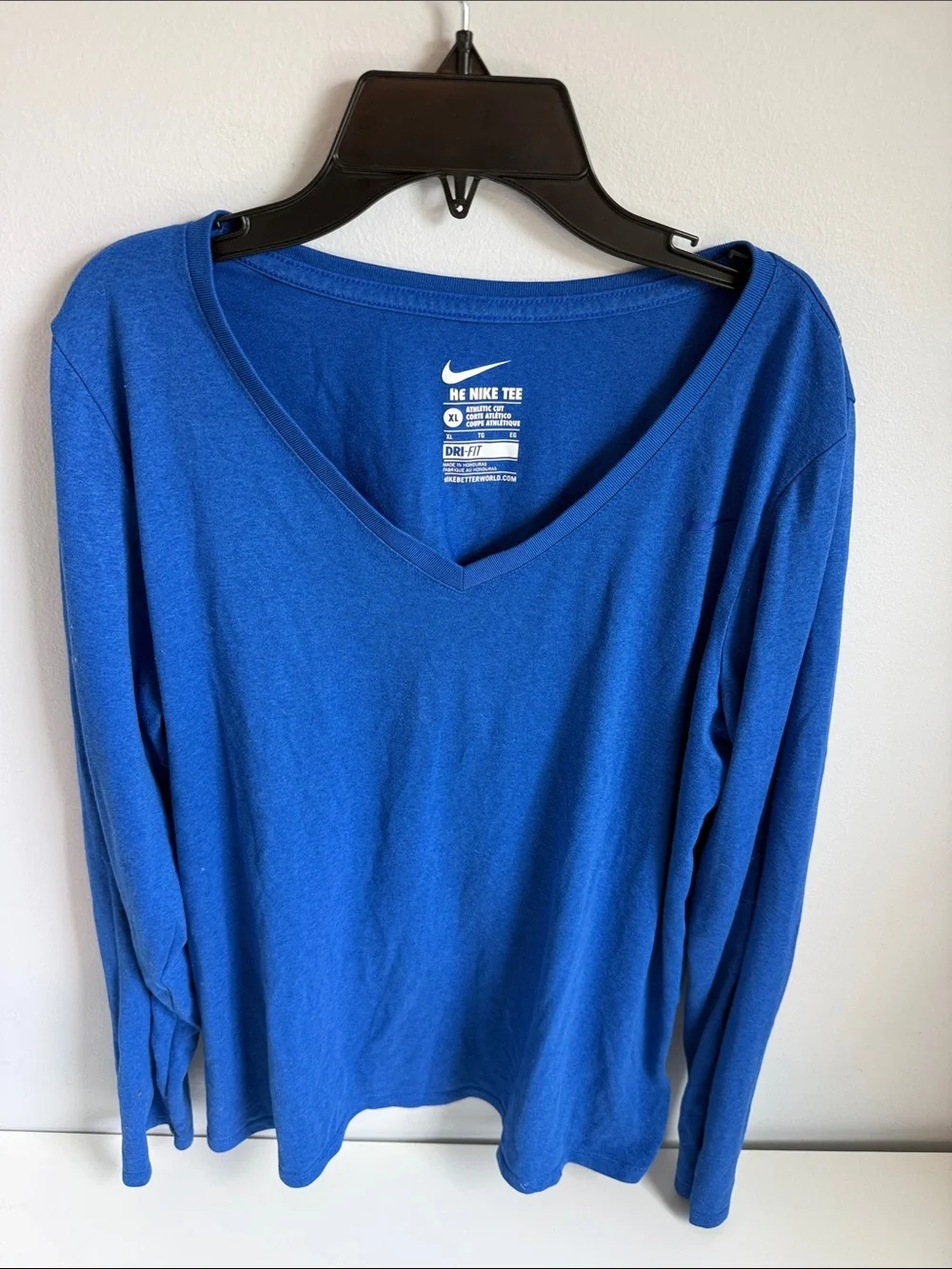 Nike Women's Long Sleeve V-Neck Dri-FIT Top - Royal Blue